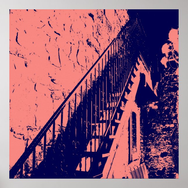 Custom Coral Navy Blue Stairs Poster (Front)