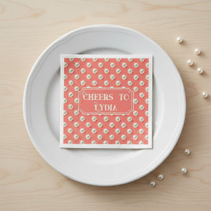 Custom Coral Paper Napkins with Pearl Accents