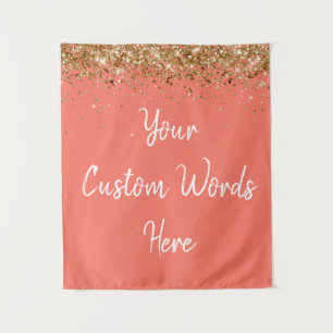 Custom Coral Pink Gold Birthday Party Photo Booth Tapestry