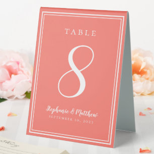 Custom Coral Simple Wedding Table Number