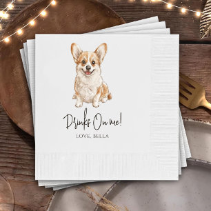 Custom Corgi Art Pet Cocktail Napkins Wedding