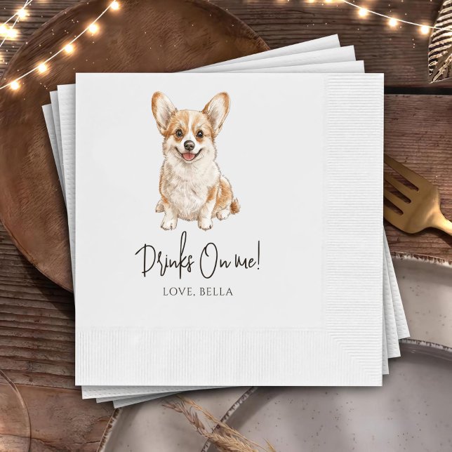 Custom Corgi Art Pet Cocktail Napkins Wedding (Creator Uploaded)