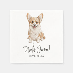 Custom Corgi Art Pet Cocktail Napkins Wedding
