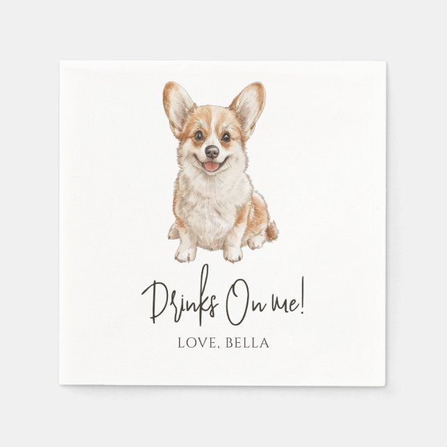 Custom Corgi Art Pet Cocktail Napkins Wedding (Front)