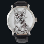 Custom Corgi Puppy with Sunglasses | Sketch Art Watch<br><div class="desc">Catch some rays with this adorable Corgi design! Featuring a happy puppy wearing cool sunglasses rendered in a stylish pencil sketch style. Perfect for Corgi moms,  dog lovers,  and anyone who loves summer vibes and cute animals.</div>