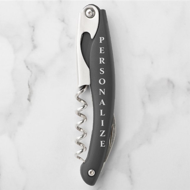 Custom corkscrew wine bottle opener & foil cutter (Front)
