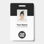 Custom Corporate Employee Name Tags ID Badge<br><div class="desc">Easily personalise this Custom Employee Name Badge with Photo, Scan Bar Code and business logo. A simple business design in black and white colours fully customisable in front and back sizes, sans-serif basic and modern fonts and a professional and clear look. Avaiable with lanyard, metal clip or with retractable. No...</div>