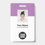 Custom Corporate Employee Name Tags ID Badge<br><div class="desc">Easily personalise this Custom Employee Name Badge with Photo, Scan Bar Code and business logo. A simple business design in violet purple and white colours fully customisable in front and back sizes, sans-serif basic and modern fonts and a professional and clear look. Avaiable with lanyard, metal clip or with retractable....</div>