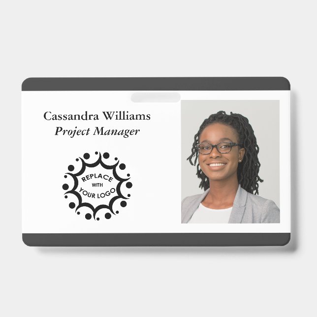Custom Corporate Logo & Headshot Dark Grey ID Badge (Front)