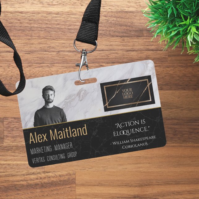 Custom Corporate Logo Security ID Elegant Marble  Badge (Creator Uploaded)