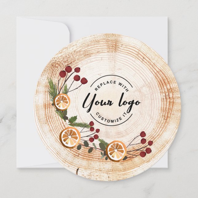 Custom Corporate Logo Wood Tree Christmas Foliage Holiday Card (Front)