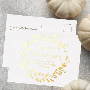 Custom Corporate Thanksgiving Beautiful Gold Foil Holiday Postcard