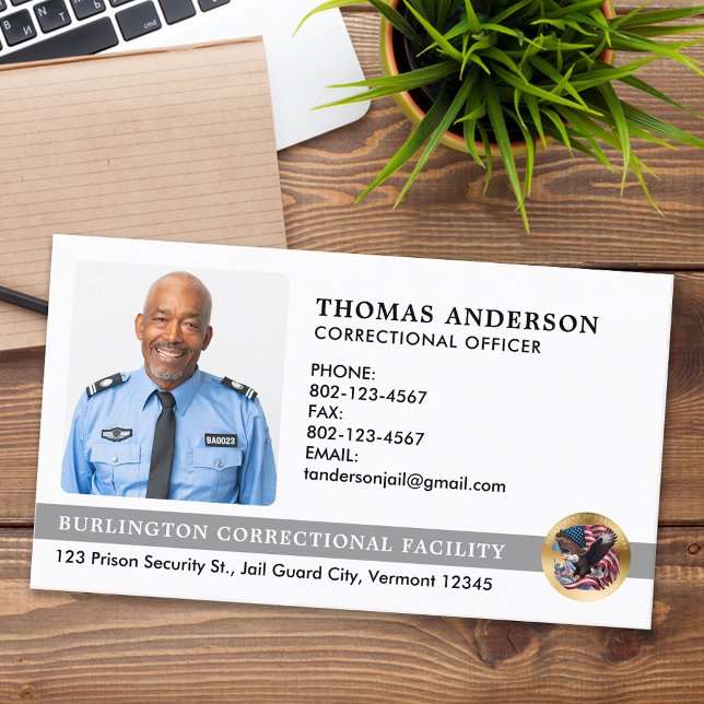Custom Corrections Officer Photo Jail Prison Logo Business Card (Creator Uploaded)