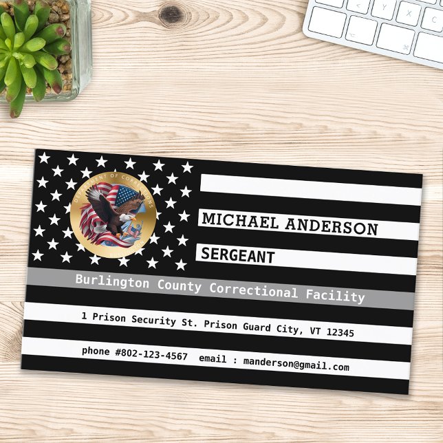 Custom Corrections Officer Thin Grey Line Flag Business Card (Creator Uploaded)
