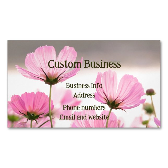 Custom Cosmos Garden Flowers Floral  Magnetic Business Card (Front)