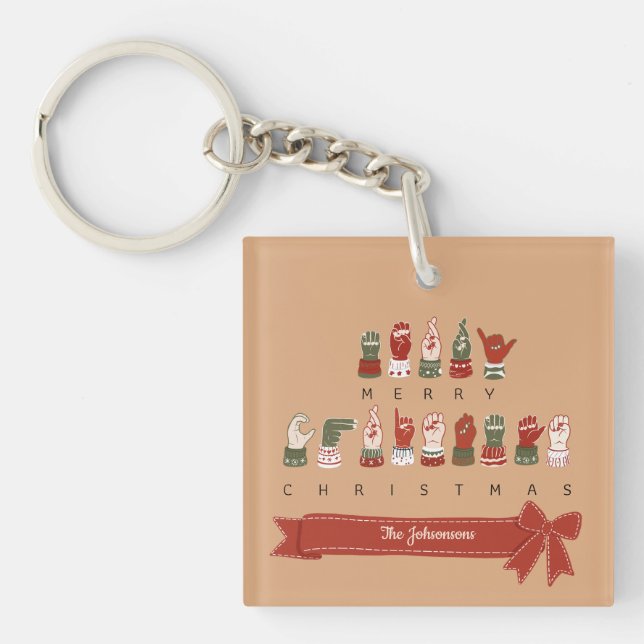 Custom Cosy ASL Merry Christmas Key Ring (Front)