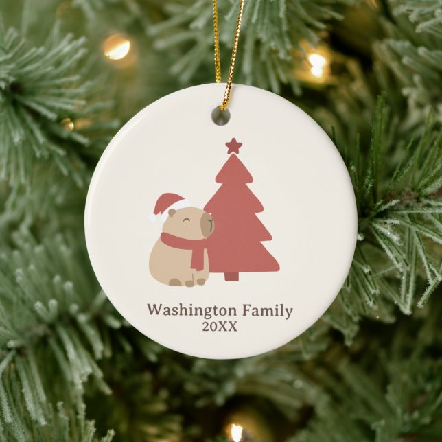 Custom Cosy Capybara Christmas Ceramic Ornament (Tree)