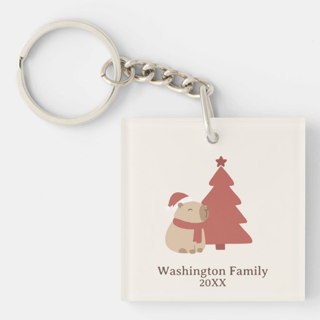 Custom Cosy Capybara Christmas Key Ring (Front)