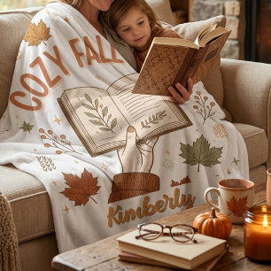Custom Cosy Fall Days Personalised autumn reading Fleece Blanket