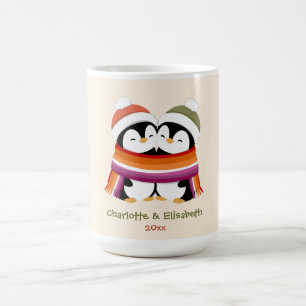Custom Cosy Lesbian Penguins Christmas Coffee Mug
