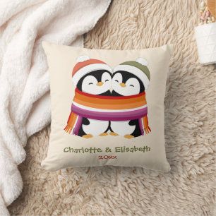 Custom Cosy Lesbian Penguins Christmas Cushion