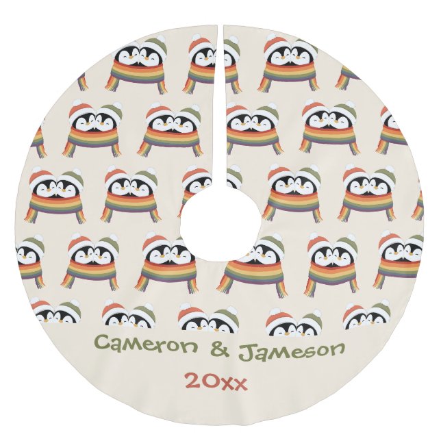 Custom Cosy Pride Penguins Christmas Brushed Polyester Tree Skirt (Front)