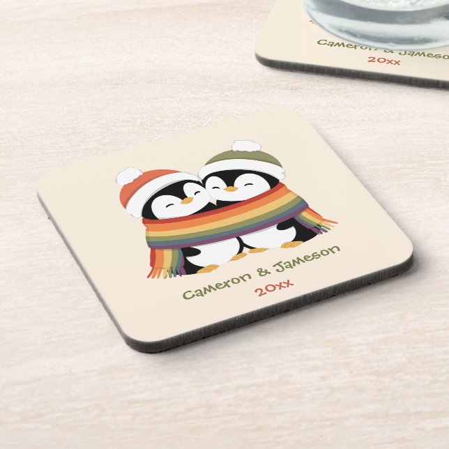 Custom Cosy Pride Penguins Christmas Coaster (Left Side)