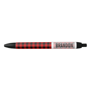 Custom Cosy Red Black Buffalo Check Plaid Pattern Black Ink Pen