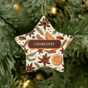 Custom Cosy Spice Pattern – Name Ceramic Ornament