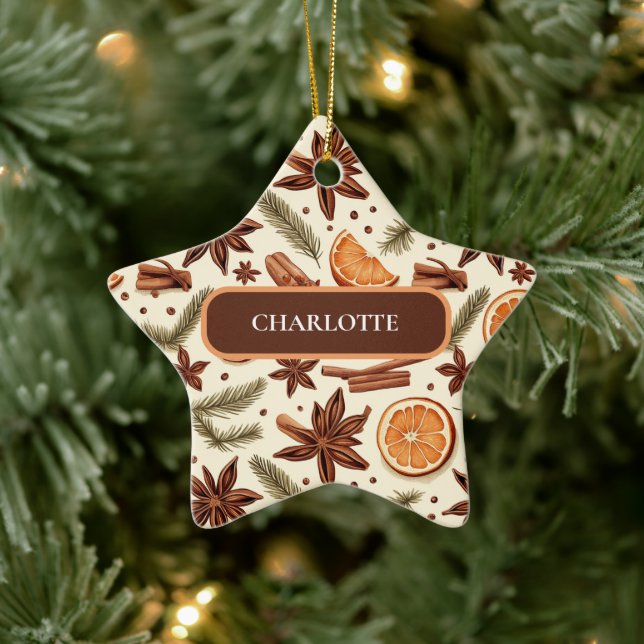 Custom Cosy Spice Pattern – Name Ceramic Ornament (Tree)