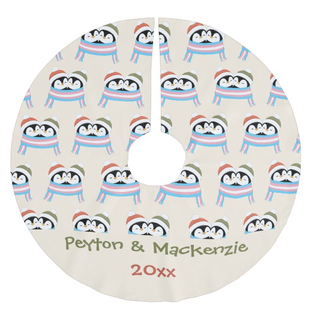 Custom Cosy Trans Penguins Christmas Brushed Polyester Tree Skirt (Front)