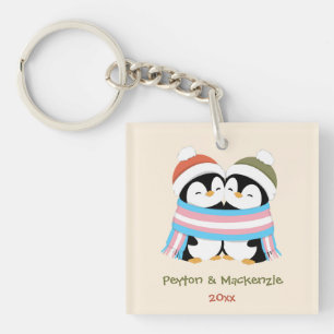 Custom Cosy Trans Penguins Christmas Key Ring