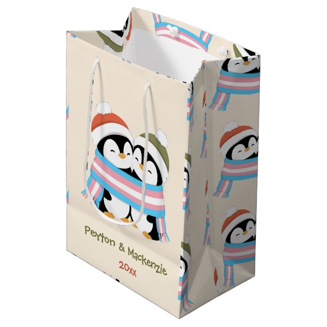 Custom Cosy Trans Penguins Christmas Medium Gift Bag (Front Angled)