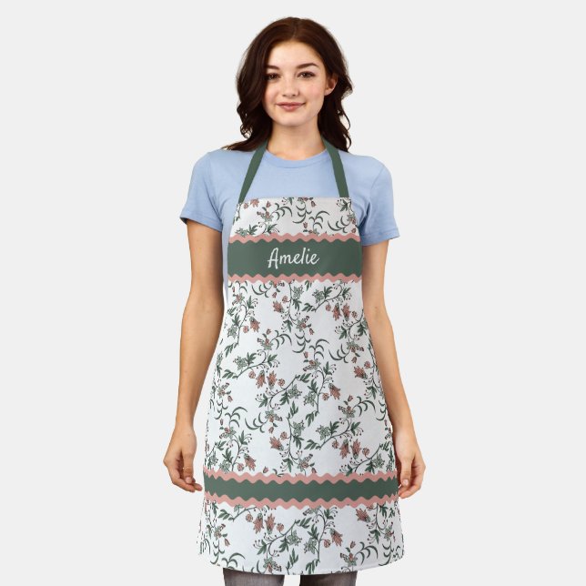 Custom Country Cottage Garden Floral Art Pattern Apron (Worn)