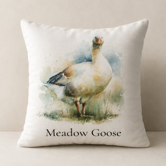 Custom Country Meadow Goose Watercolor Painting Cushion