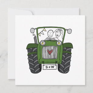 Custom Country Wedding Blue Tractor Evening Invitation