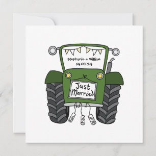 Custom Country Wedding Green Tractor Invitation