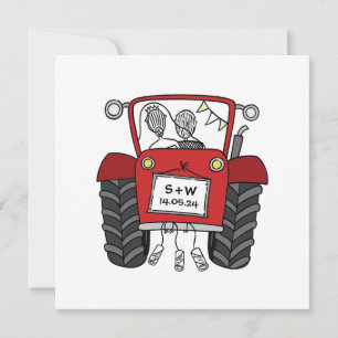 Custom Country Wedding Red Tractor Evening Invitation