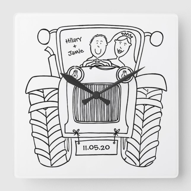 Custom Country Wedding Tractor Acrylic Wall Clock (Front)