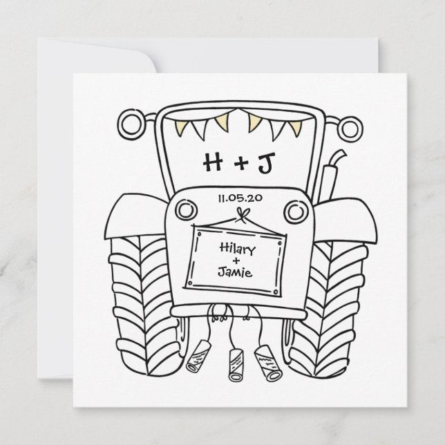 Custom Country Wedding Tractor Evening Invitation (Front)