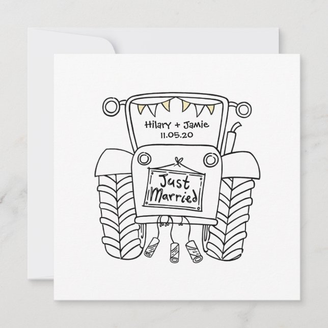Custom Country Wedding Tractor Evening Invitation (Front)