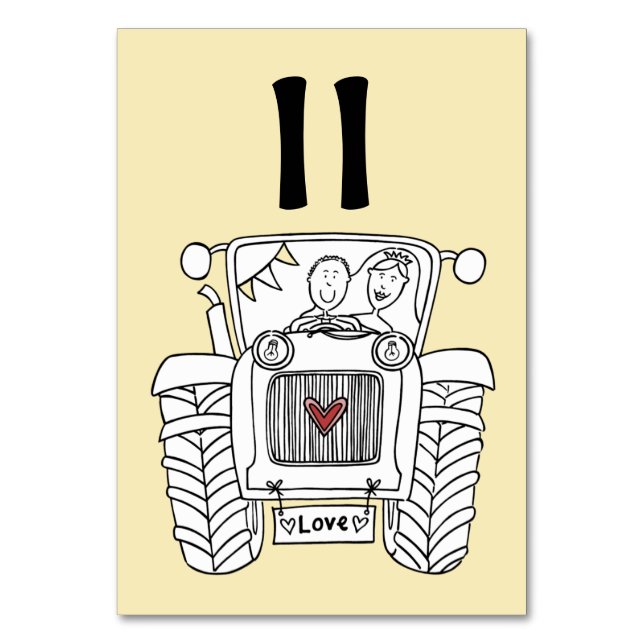 Custom Country Wedding Tractor Table Number (Front)
