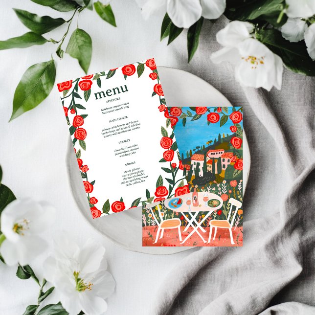 CUSTOM Countryside Meal with a View Art Menu (CUSTOM Countryside Meal with a View Italy France Brunch Lunch Wedding Engagement Bridal Art Menu
)