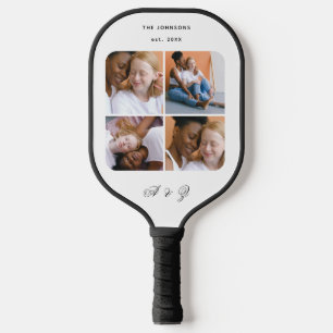 Custom Couple 4 Photo Collage Wedding & Monogram Pickleball Paddle