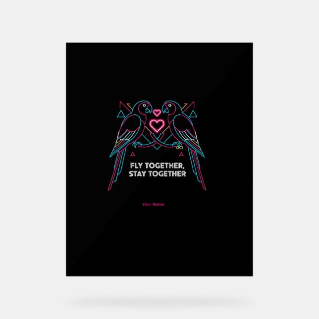 Custom Couple Anniversary Neon Parrots Winter Hood Acrylic Sign (Front)