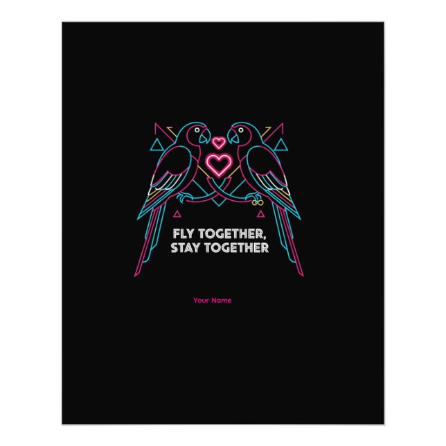 Custom Couple Anniversary Neon Parrots Winter Hood Photo Print (Front)