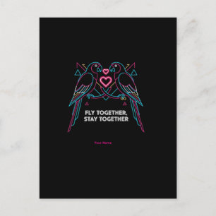 Custom Couple Anniversary Neon Parrots Winter Hood Postcard