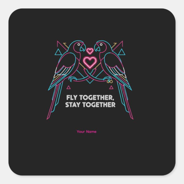Custom Couple Anniversary Neon Parrots Winter Hood Square Sticker (Front)