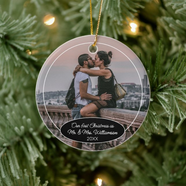 Custom Couple First Christmas Classic Personalised Ceramic Ornament (Tree)