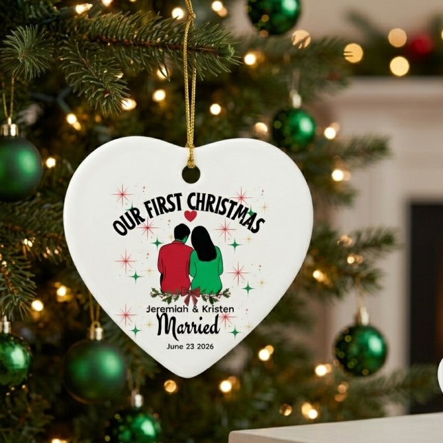 Custom Couple First Christmas Married  Ceramic Ornament (Creator Uploaded)